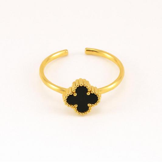 18k Gold Plated Black Clover Charm Ring
