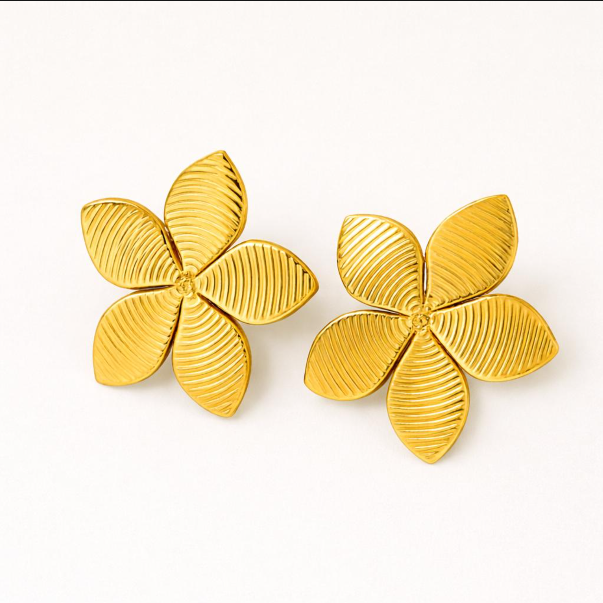 18K Gold Plated Flower Anti Tarnish Stud Earrings