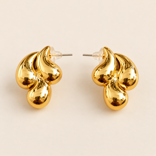 18K Gold Plated Molten Triple Drop Stud Earrings