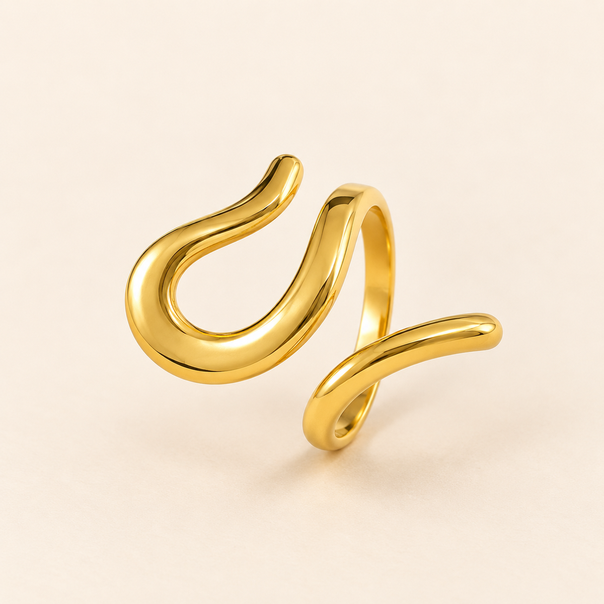 18k Gold Plated Wave Adjustable Ring