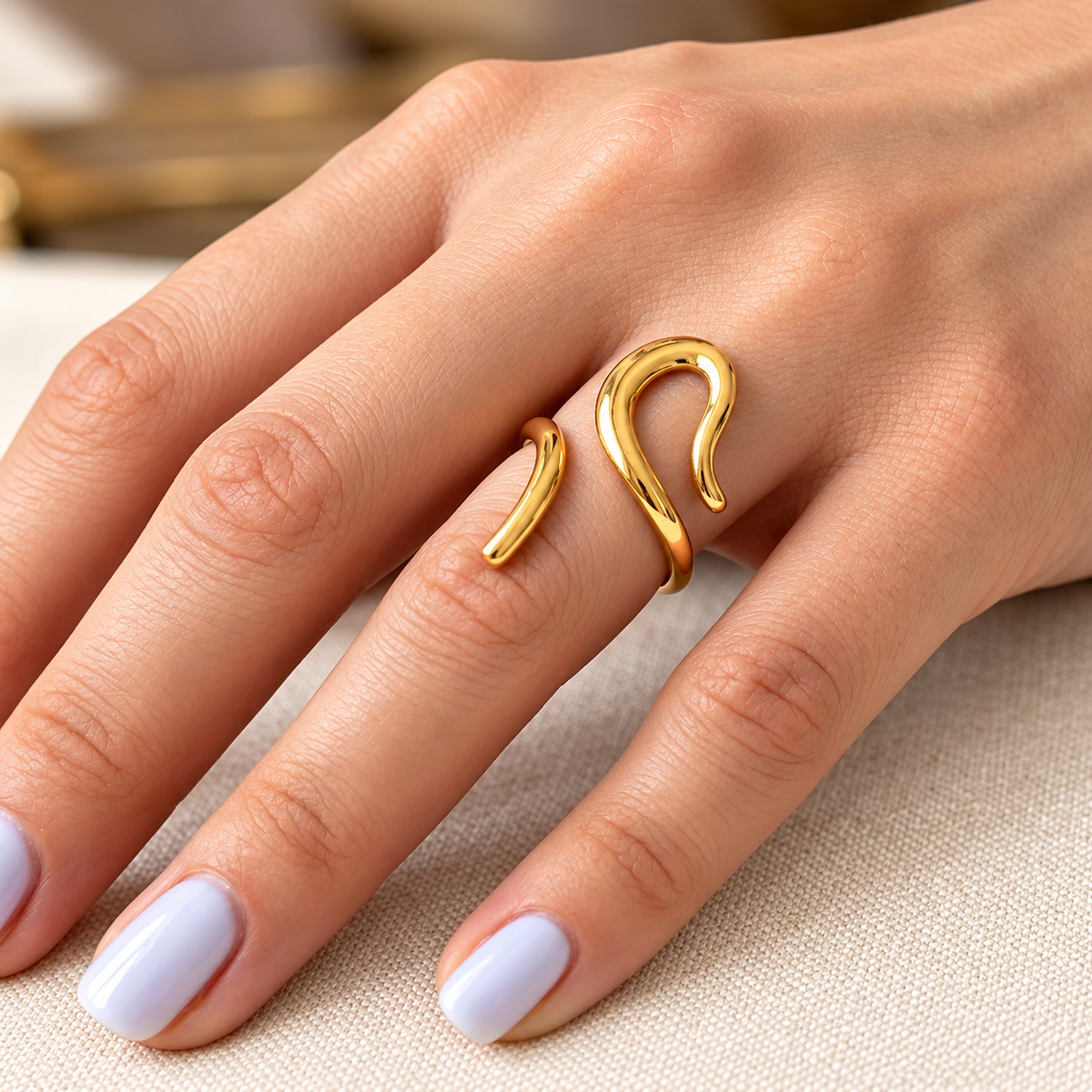 18k Gold Plated Wave Adjustable Ring