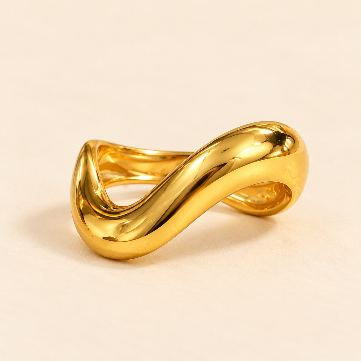 18K Gold Plated Sculpted Wave Statement Ring