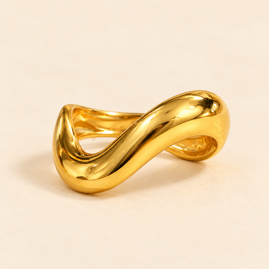 18K Gold Plated Sculpted Wave Statement Ring