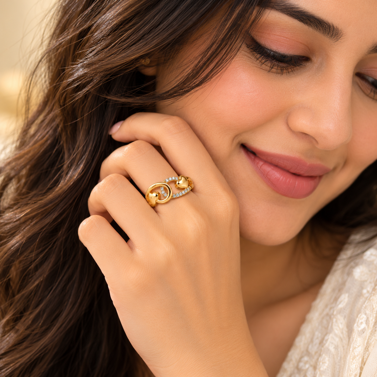 18K Gold Plated Double Heart Infinity Ring