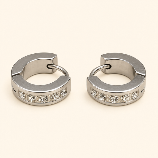 Men - Silver Spark Crystal Huggie Earrings