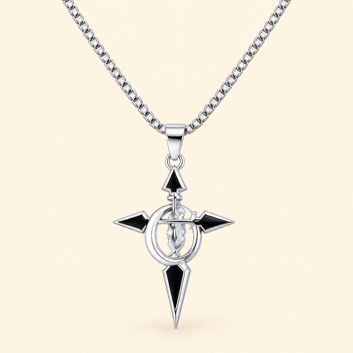 Men - Silver Compass Cross Pendant Necklace
