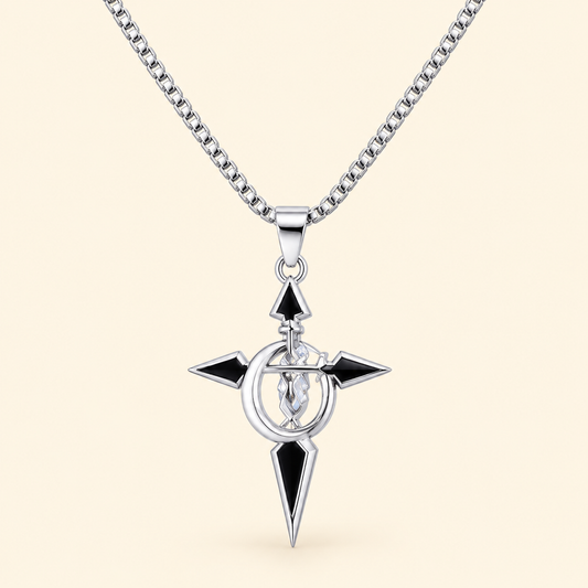 Men - Silver Compass Cross Pendant Necklace