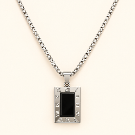 Men - Roman Noir Silver Pendant Necklace