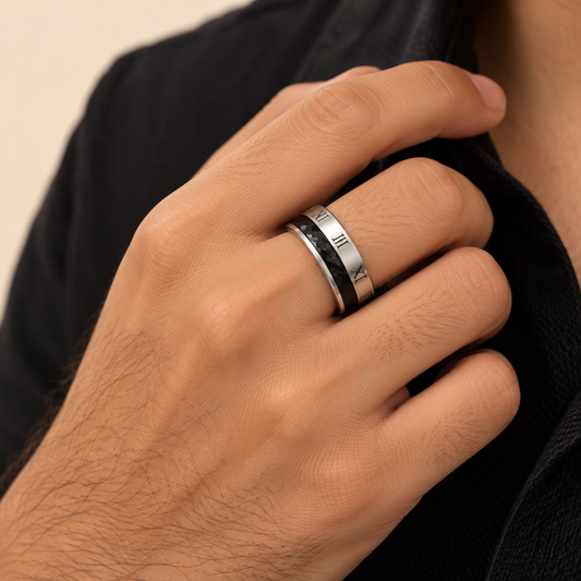 Men - Roman Edge Black Band Ring