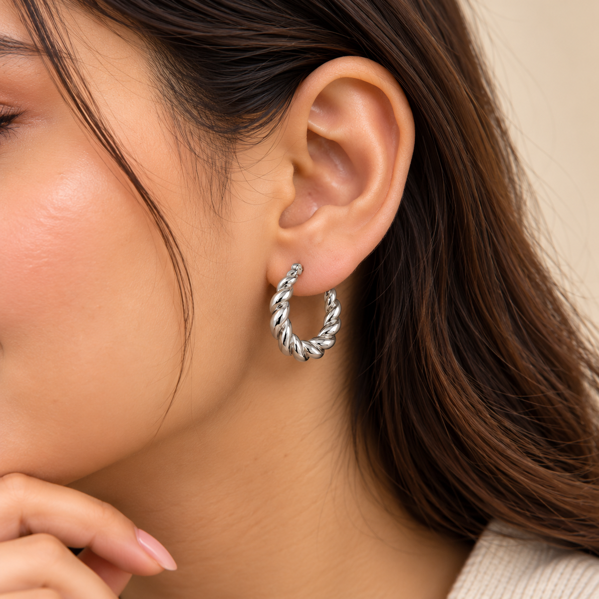Elegant Twisted Rope Silver-Tone Hoop Earrings