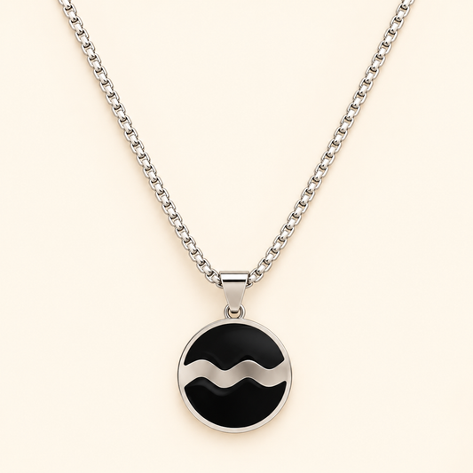 Men - Midnight Wave Silver Pendant Necklace