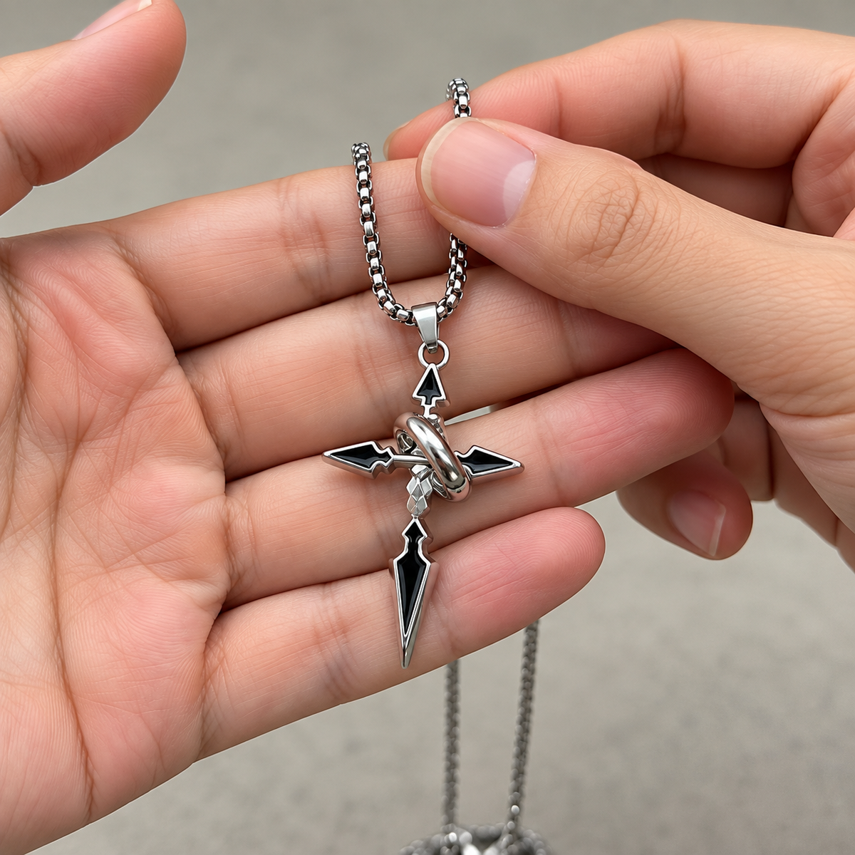 Men - Silver Compass Cross Pendant Necklace