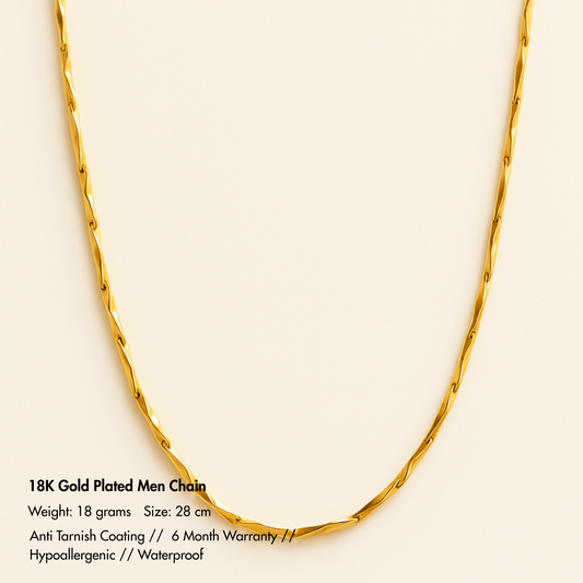 Men-18k Gold Plated Anti Tarnish Cuboids Link Chain