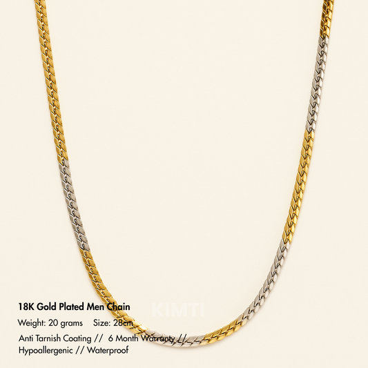 Men-18k Gold Silver Plated Two Tone Artificial Chain