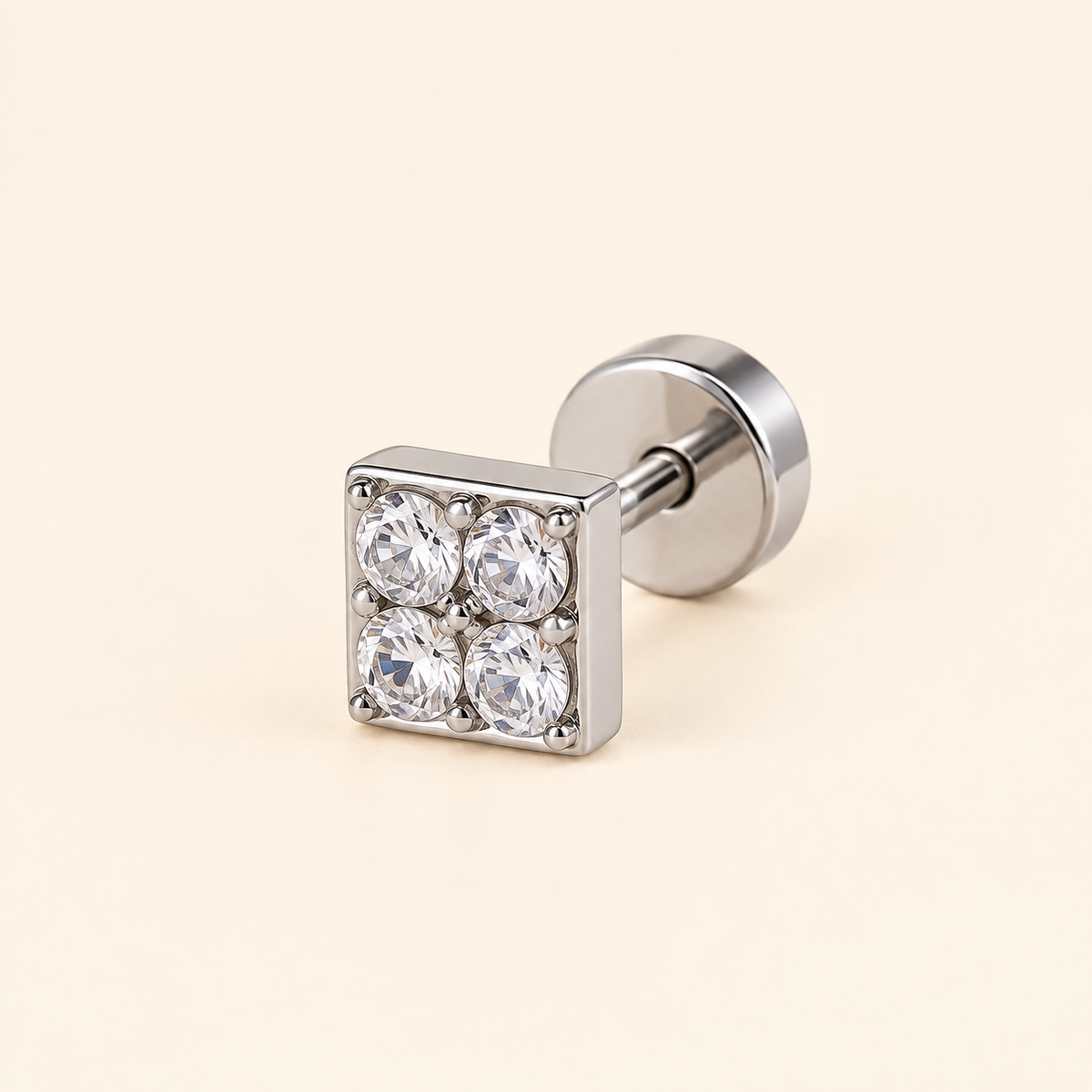 Men - Silver Square Crystal Stud Earring