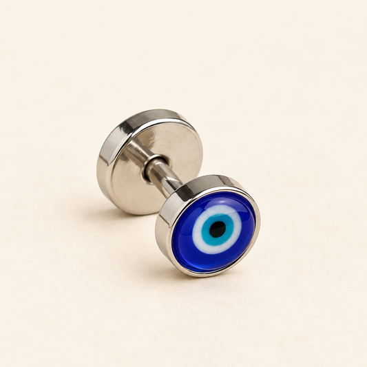 Men - Evil Eye Silver-Tone Stud Earring