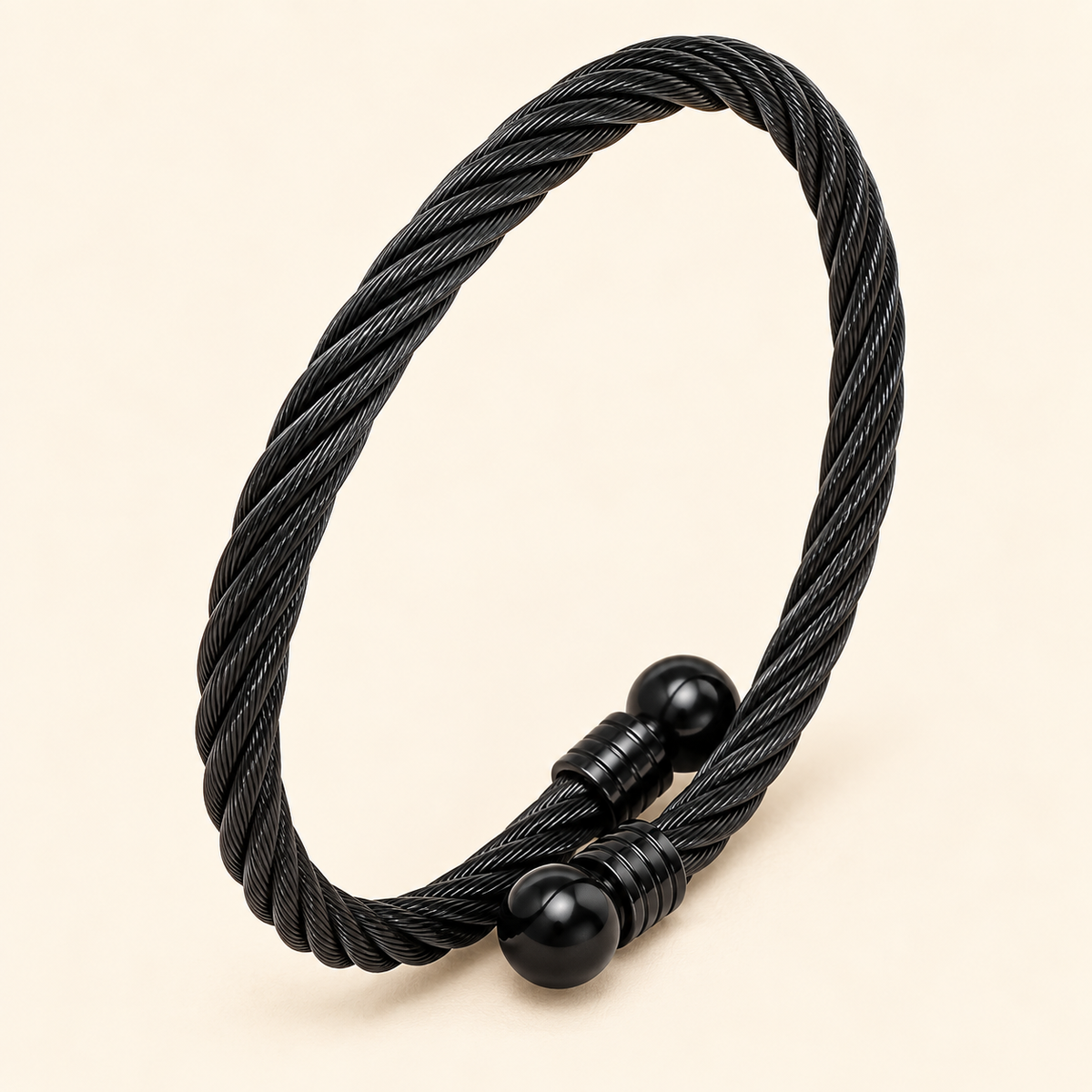 Men - Black Twisted Cable Cuff Bracelet