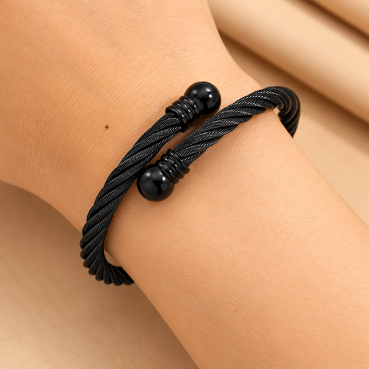 Men - Black Twisted Cable Cuff Bracelet