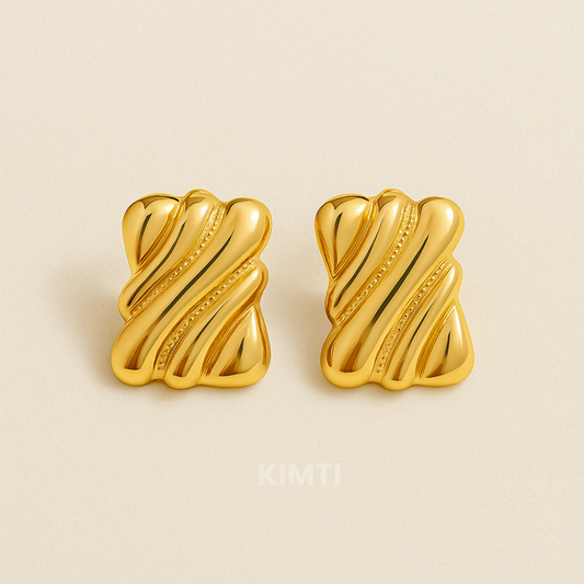 18K Gold Plated Wave Contemporary Studs Earrings