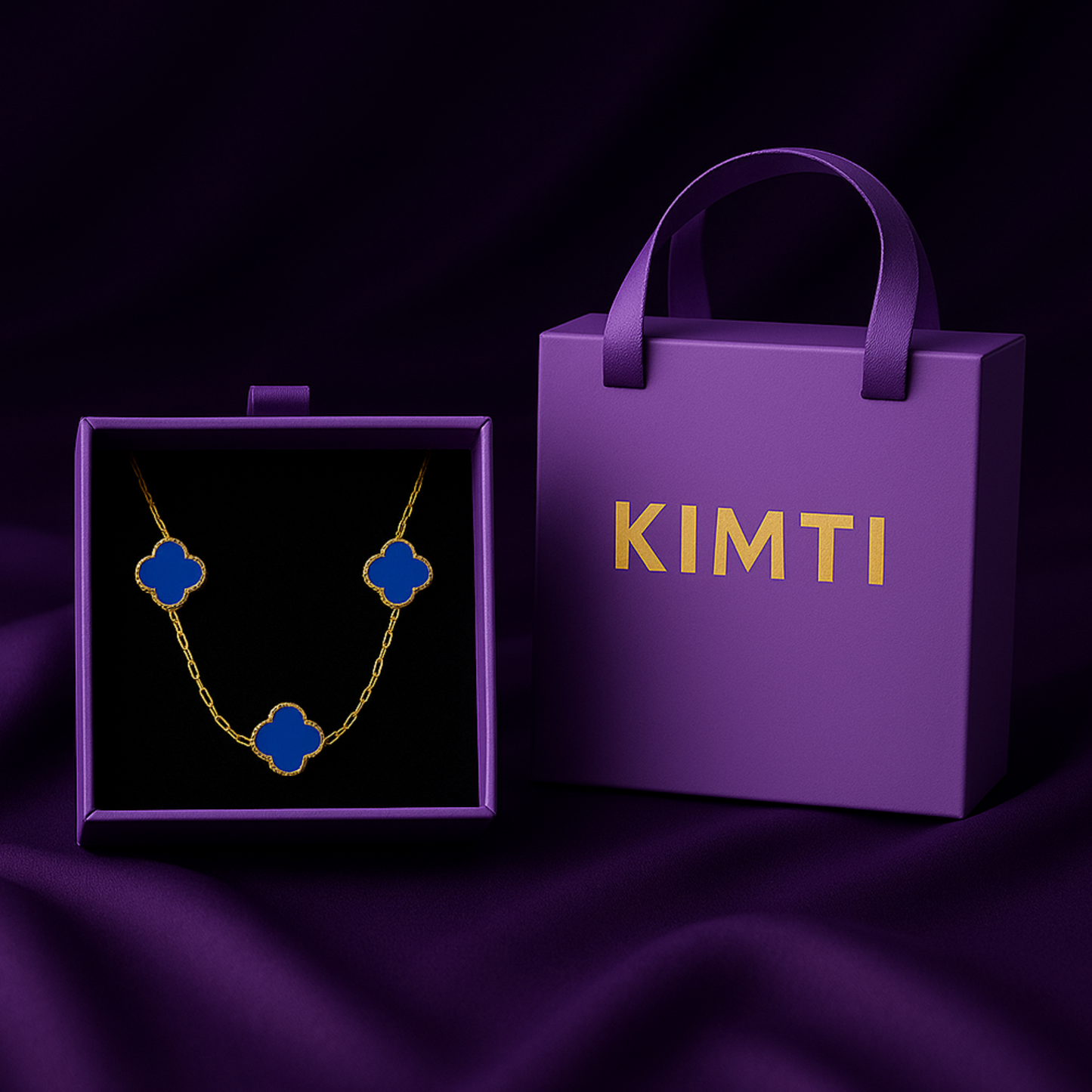 18k Gold Plated Blue Clover Necklace