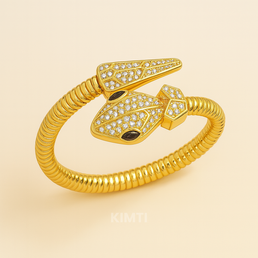 Gold Snake Diamond Cuff Bracelet