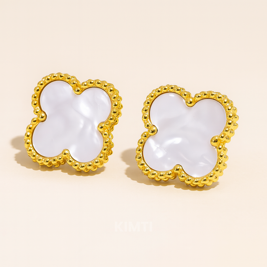 White Four Leaf Clover Anti Tarnish Stud Earring