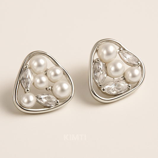 Pearl & Zircon Stud Earrings