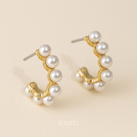Ornate Charm Pearl Hoops