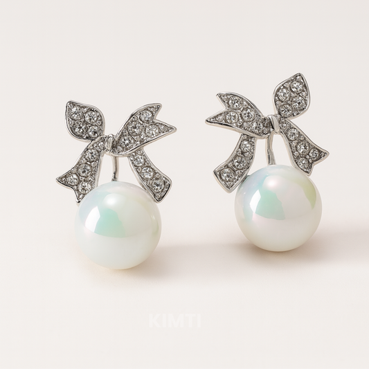 Pearl & Rhinestone Bow Studs