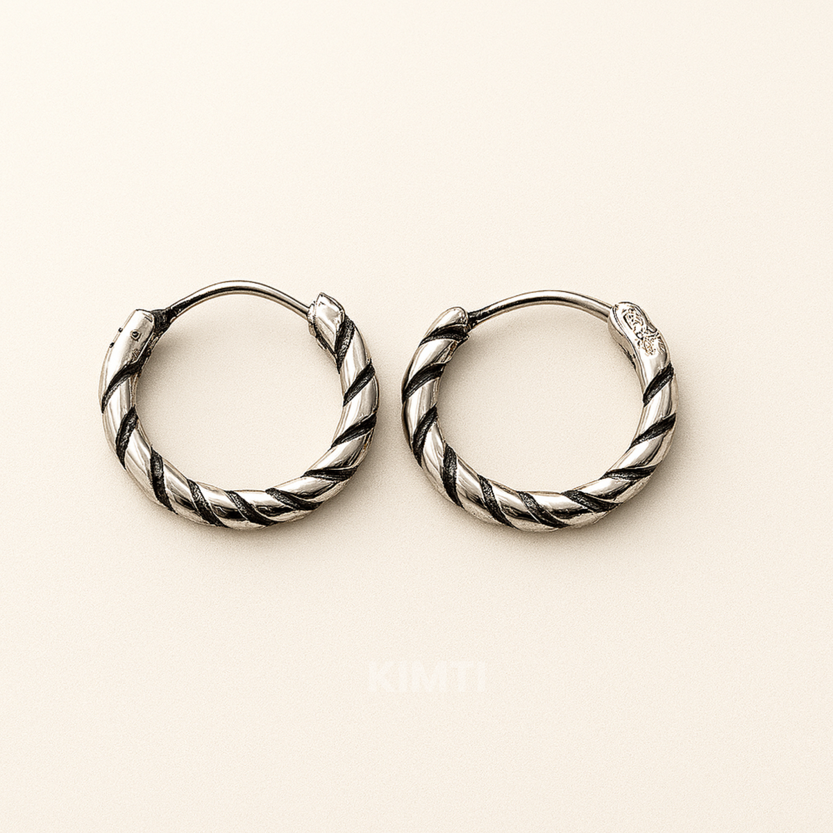 Men-Silver Black Toned Hoop Earring