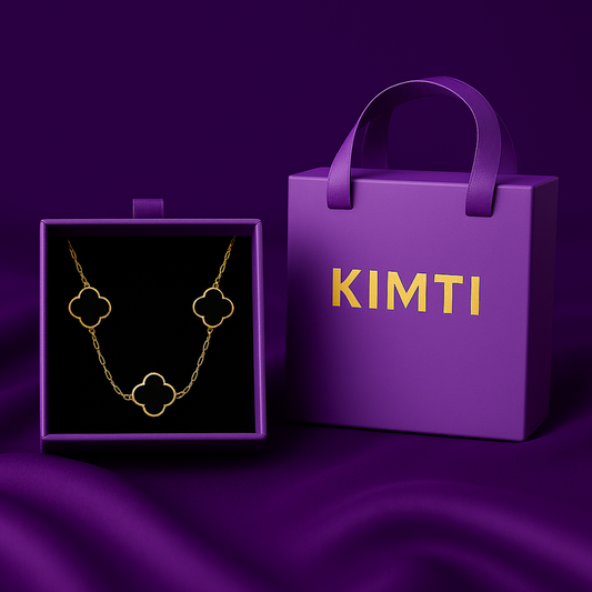 18k Gold Plated black Clover Necklace