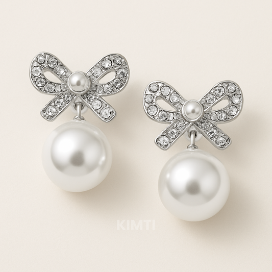 Twinkle Bow & Pearl Earrings