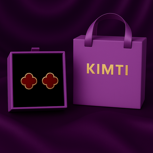 18k Gold Plated Dark Red Clover Earring