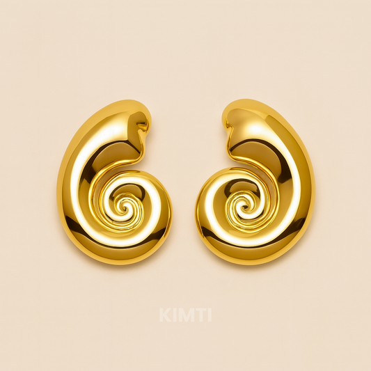 18K Gold Plated spiral stud chunky Earring