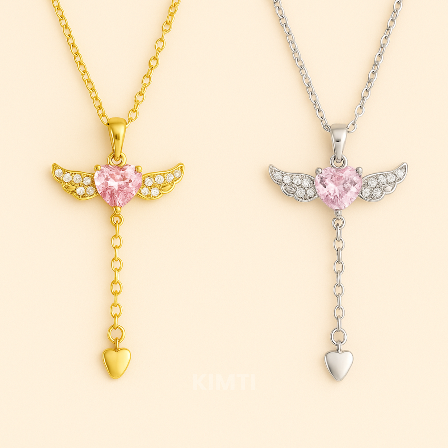 Wings of Love Anti Tarnish Pink Necklace (Rose Gold)