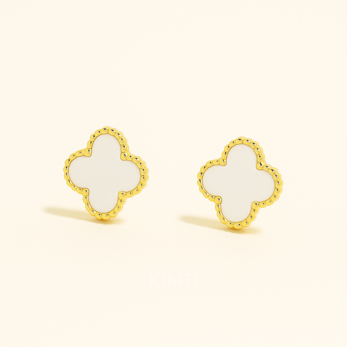 White Four Leaf Clover Anti Tarnish Stud Earring
