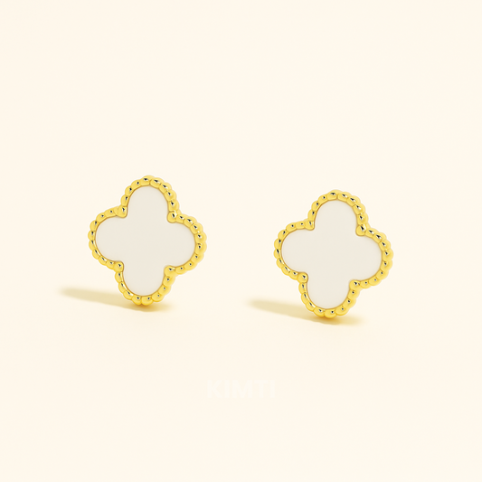 White Four Leaf Clover Anti Tarnish Stud Earring