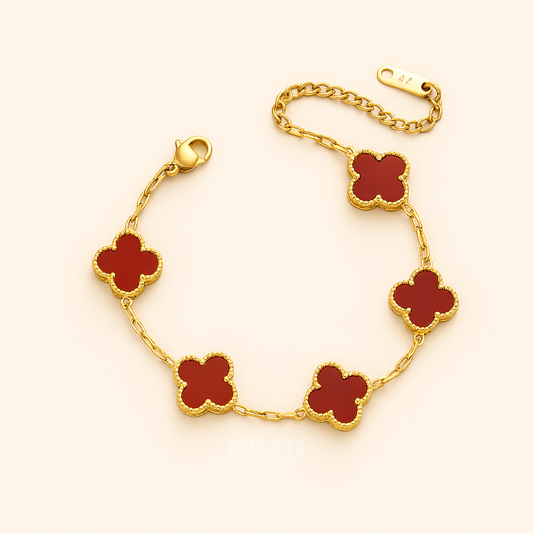 Golden Red Clover Chram Anti Tarnish Bracelets