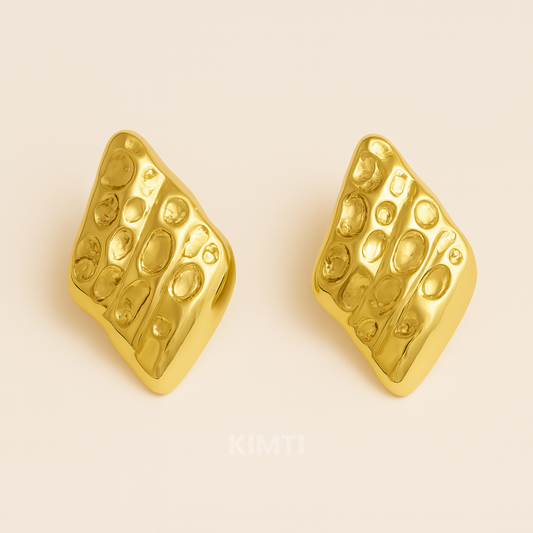 18k Gold Plated Rectangle Hammered Anti Tarnish Earring