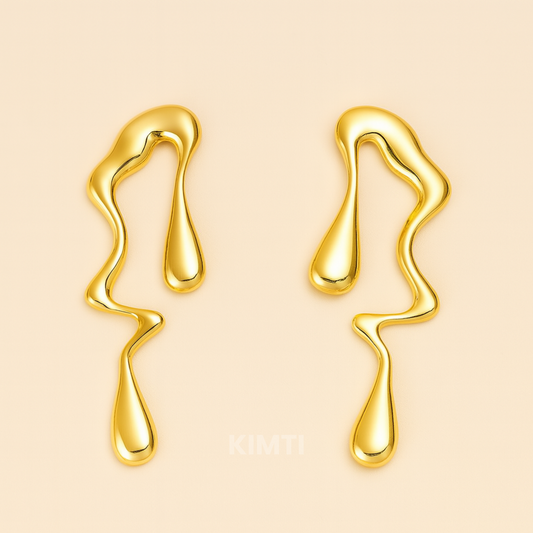 Gold Chunky Unique Asymmetrical Irregular Geometry Earrings
