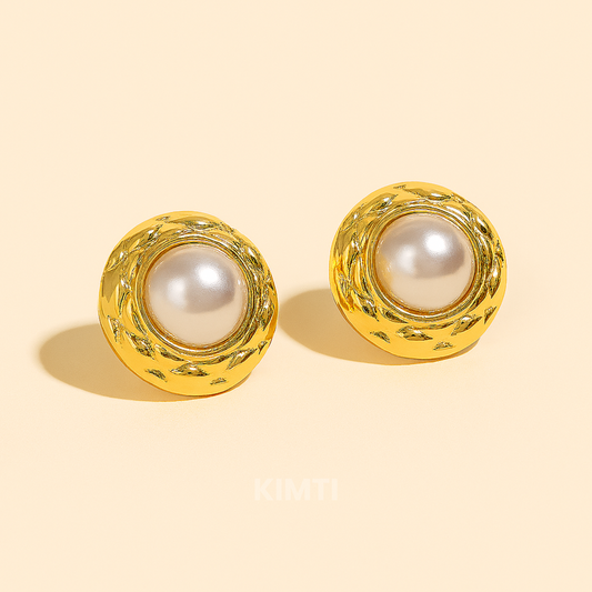 18k Gold Plated Crown Pearl Studs Earring