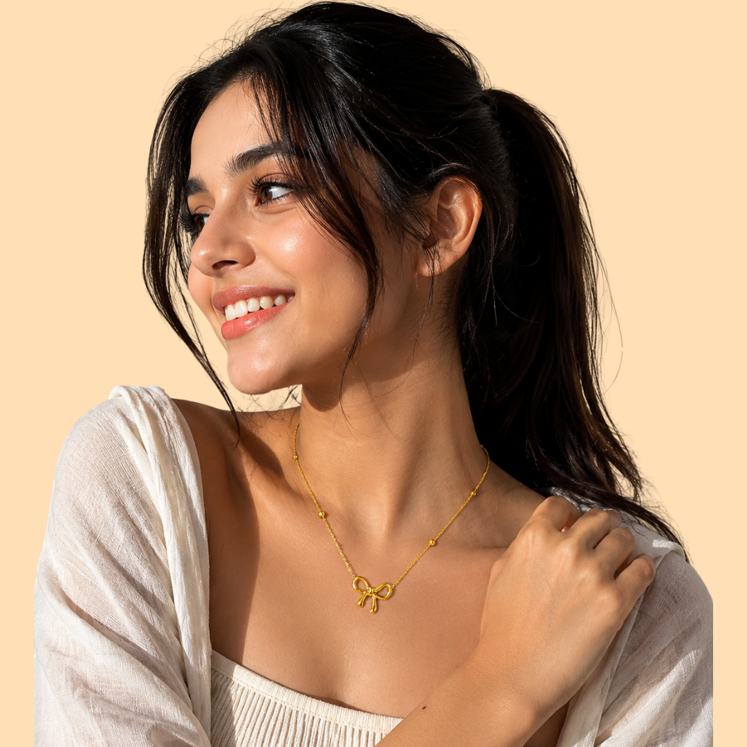 Deal Rs. 299 18K Gold-Plated Infinity Bow Pendant Necklace