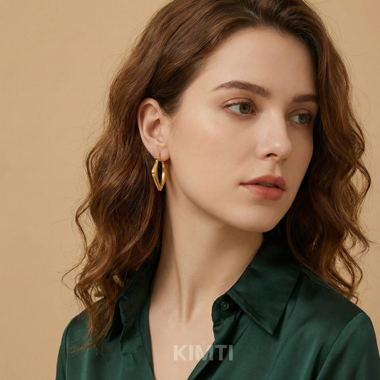 18K Gold Plated Gold-Toned Contemporary Drop Anti Tarnish Earring