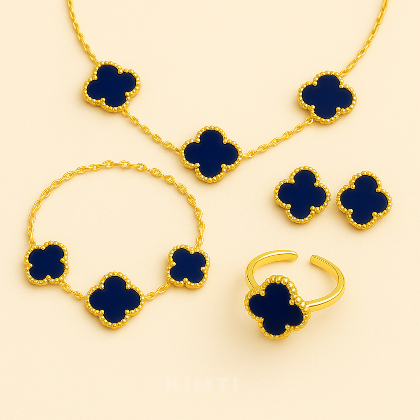 18K Gold-Plated Classic White  Clover Matching Set