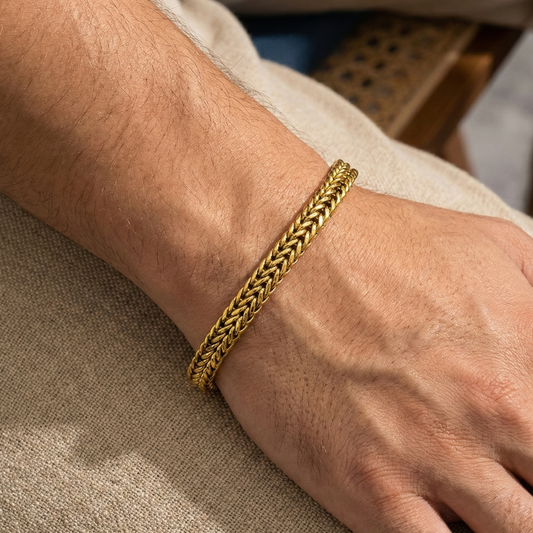 Men-18K Gold Plated Double Layer Wheat Chain Bracelet