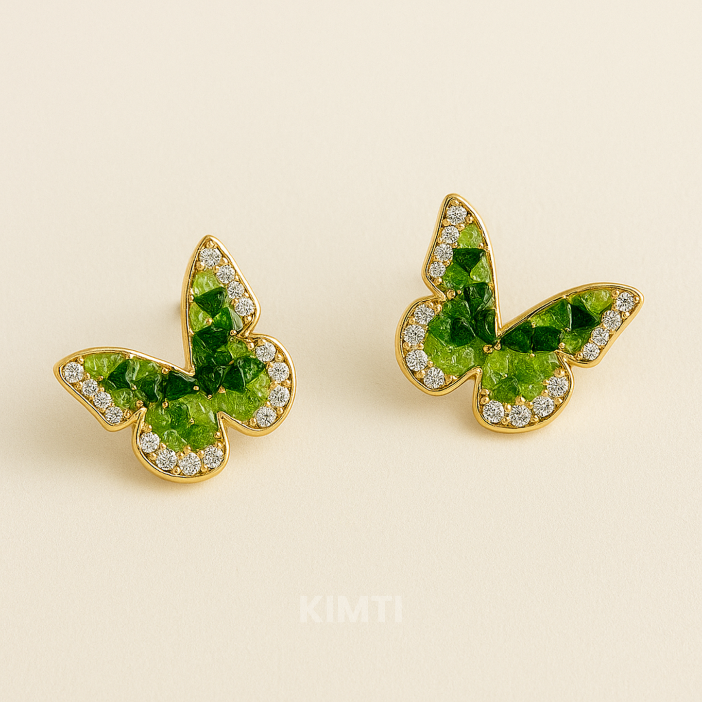 Green Butterfly Golden Stud Earring