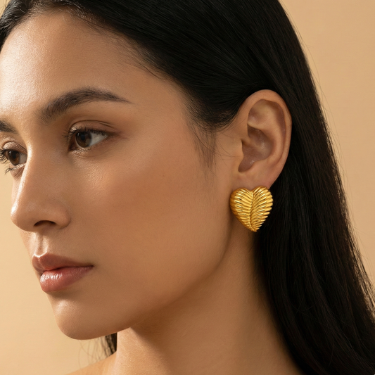 18K Gold Plated Modern Heart Stud Earrings