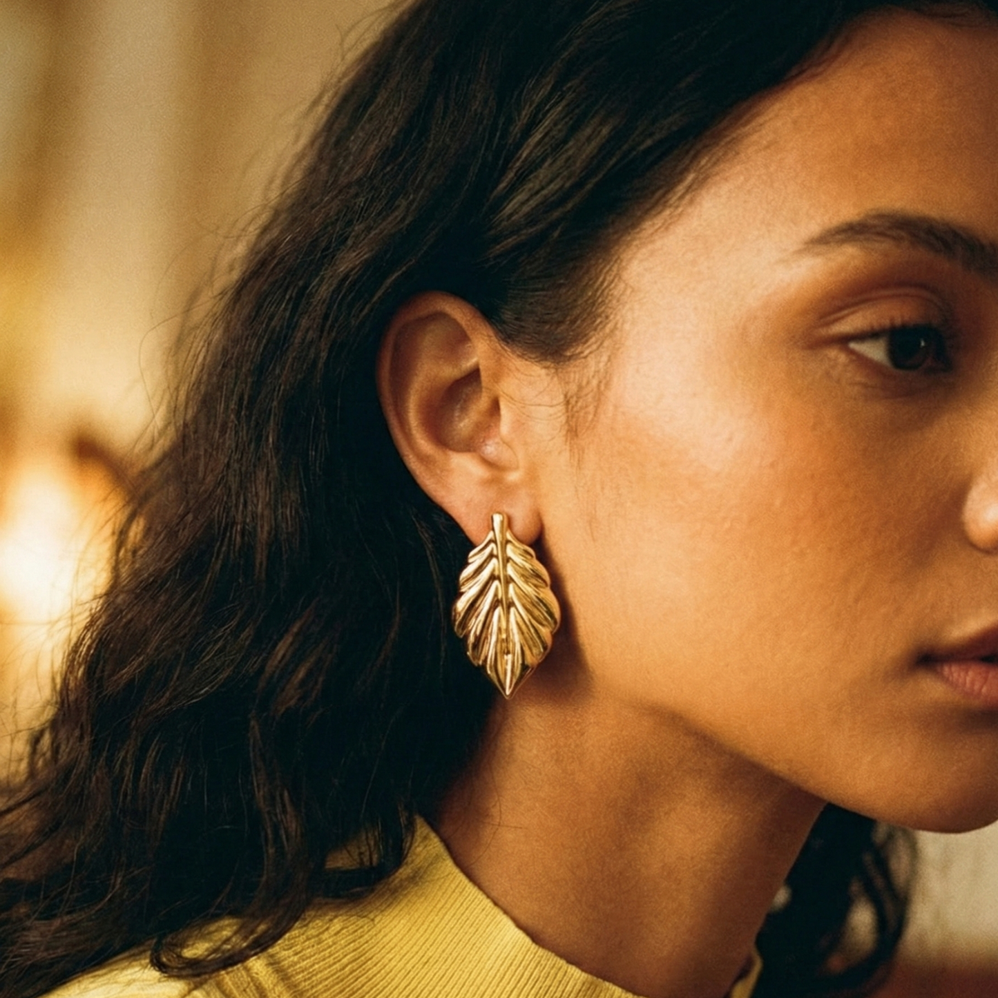 18k Gold Plated Leaf Anti Tarnish Earring