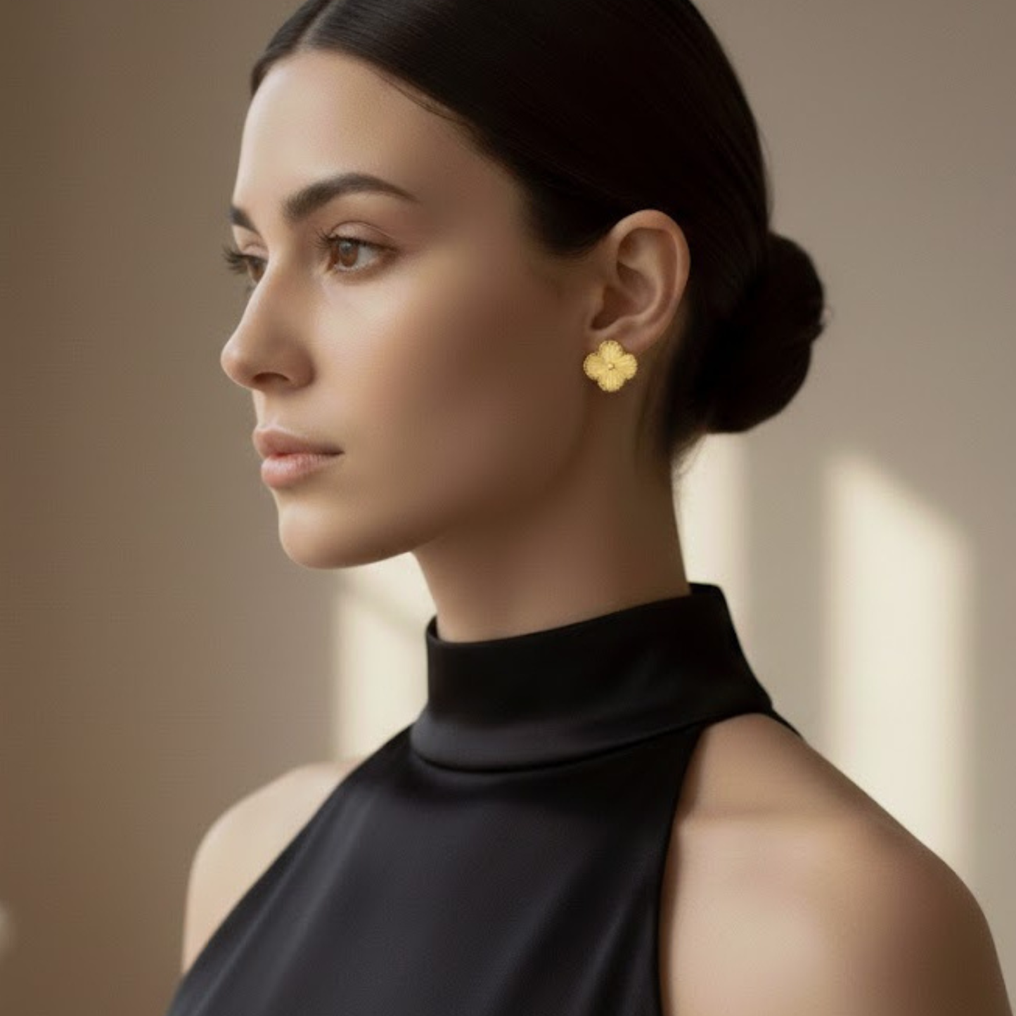 Golden Clover Floral Stud Earring