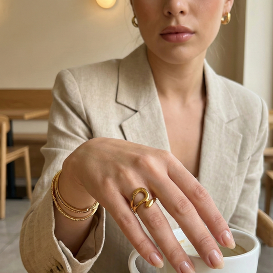 18K Gold Plated Arceli Twist Ring for Women